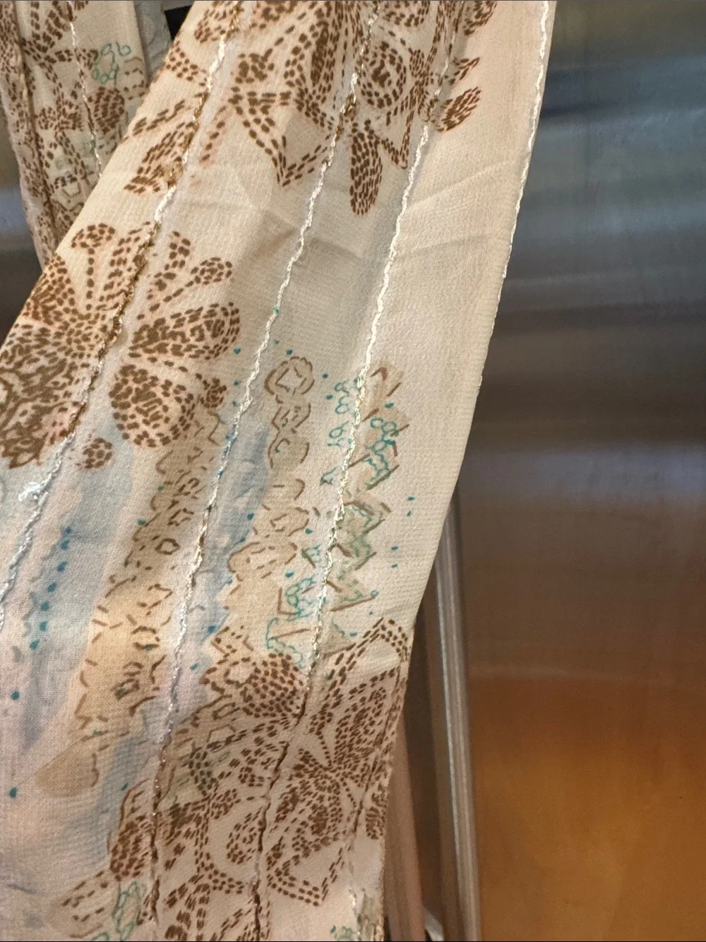 Floral Cream Scarf With Sequins